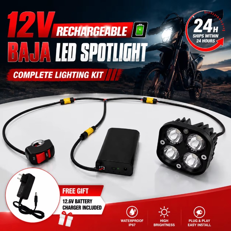 Phare LED 12V Baja Light Recha - Headlamp Waterproof Rechargeable avis et prix